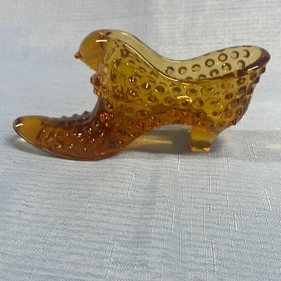 Fenton Art Fenton Glass Kitten Slipper Shoe Cat Head Hobnail Amber